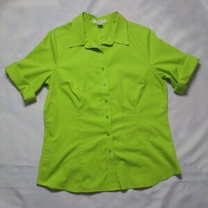 4/$14 COLDWATER CREEK womens BLOUSE shirt NEON GREEN top NO IRON SIZE L/14